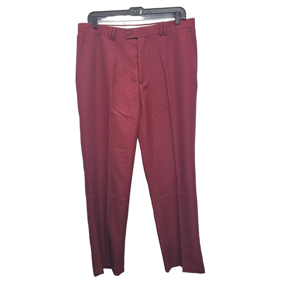 New Trust Mens 40X32 Burgundy 100% Polyester Flat Front Pants w Pockets